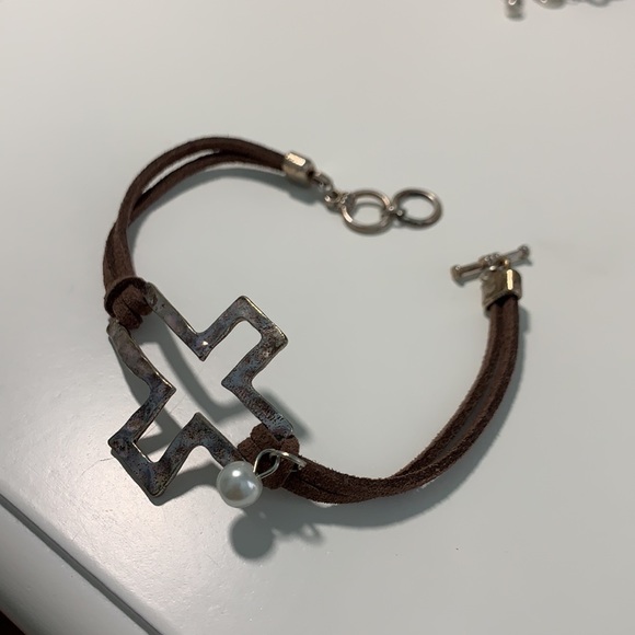 Cross Bracelet with Pleather Strap - Picture 4 of 4